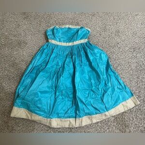 J.Crew Taffeta Turquoise Women's Party Dress Cream Trim Silk Cotton Lined Size 2